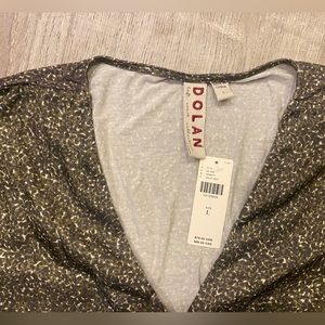 Anthropologie Dolan Size L Printed Button Front Top Blouse short sleeve green